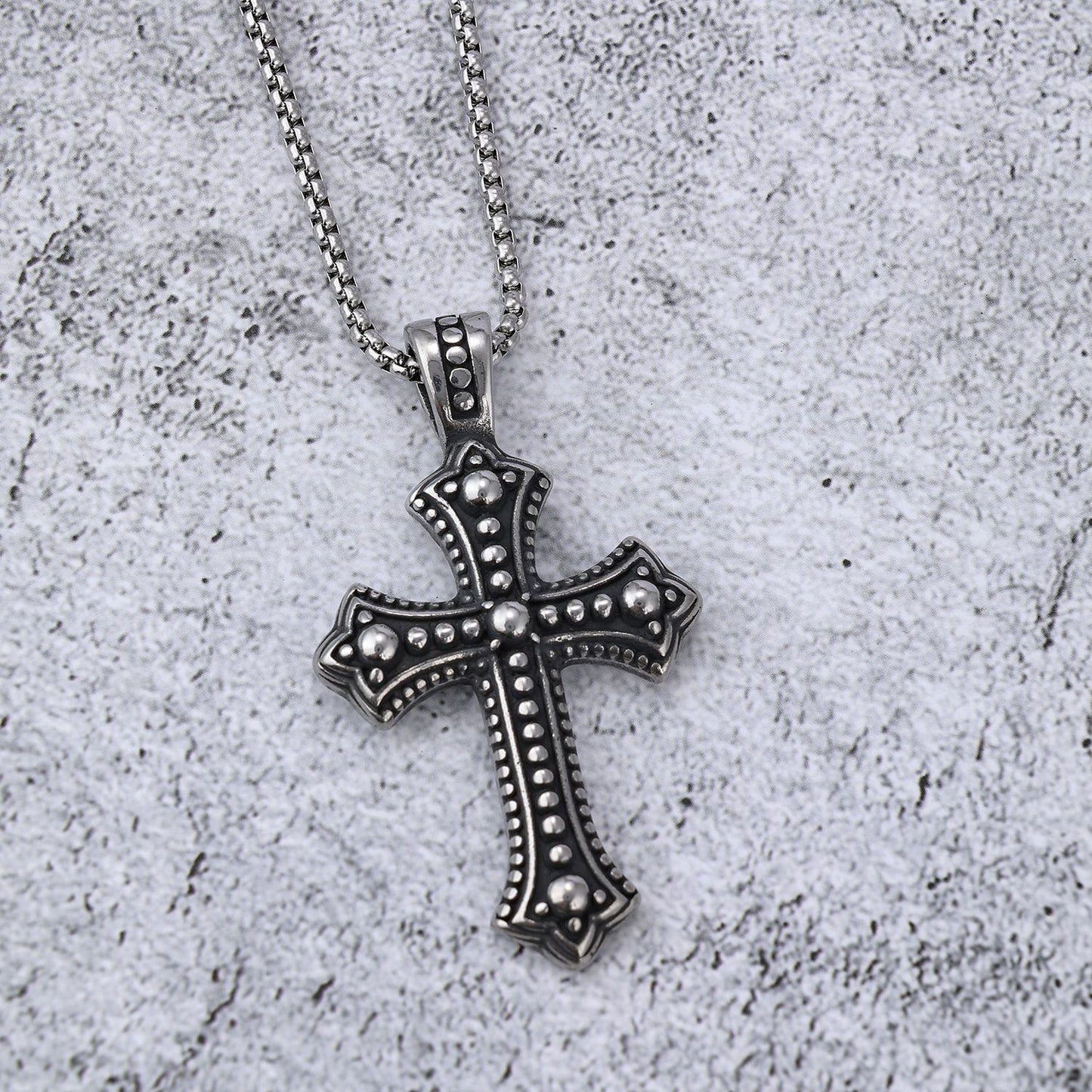 Stainless Steel Pendant with Pitted Cross