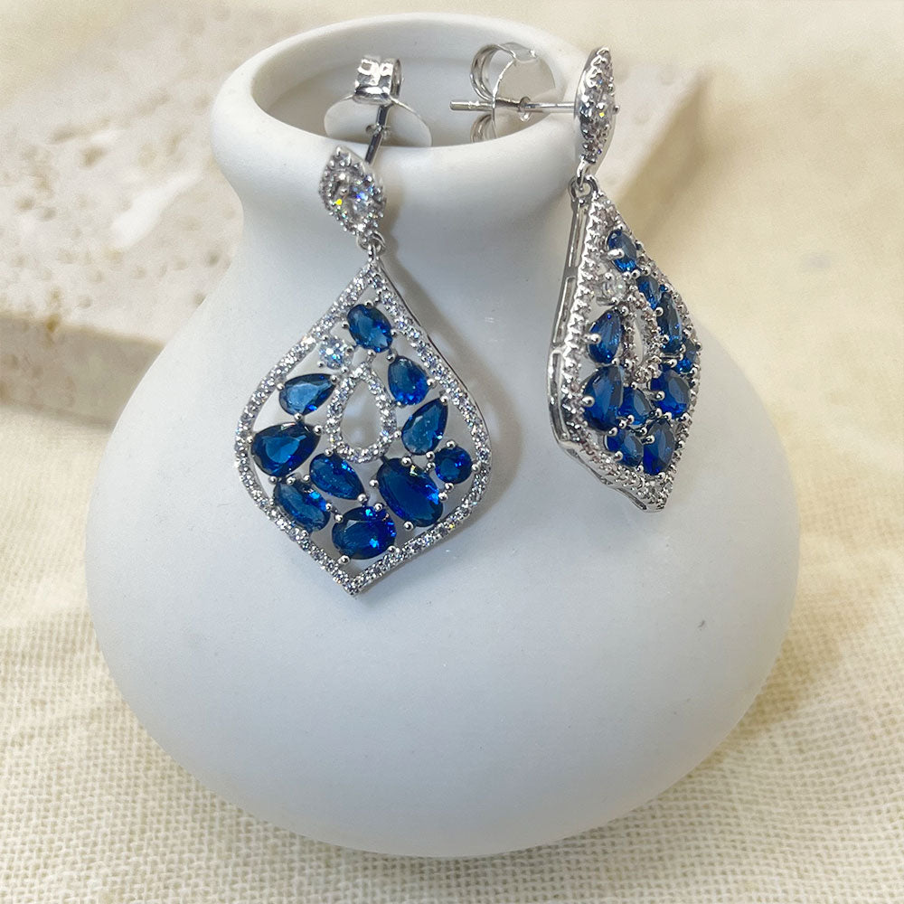 Pear Shaped Water Drop Shaped Blue Zircon Earrings