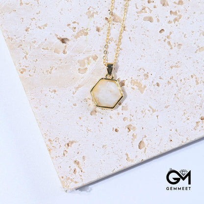 Gold Wire Natural Hexagon Gemstone Necklace