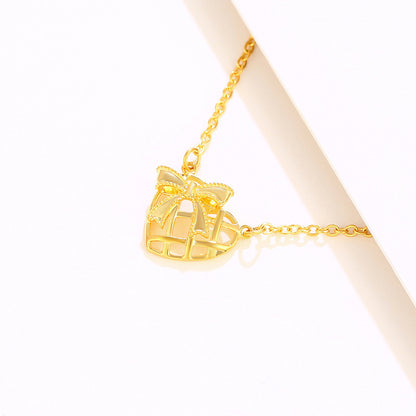Gold Bow Hollow Heart Alloy Necklace