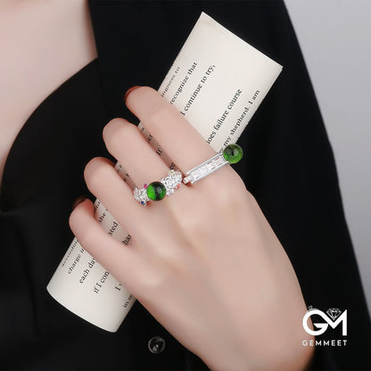 Green Crystal Colored Irregular Opening Ring
