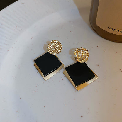 Geometric Square Sequined Metal Earrings
