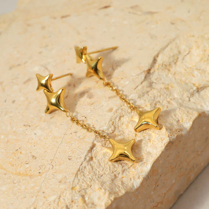 Stainless Steel Gold Plated Star Tassel Earrings