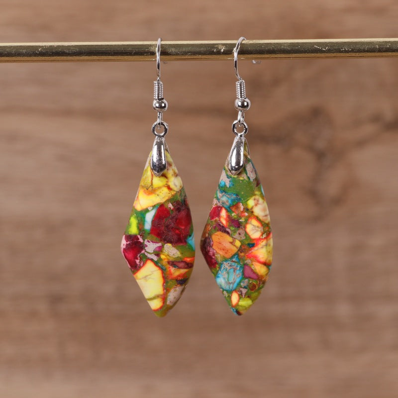 Geometric Flower Colored Drop Earrings for Women