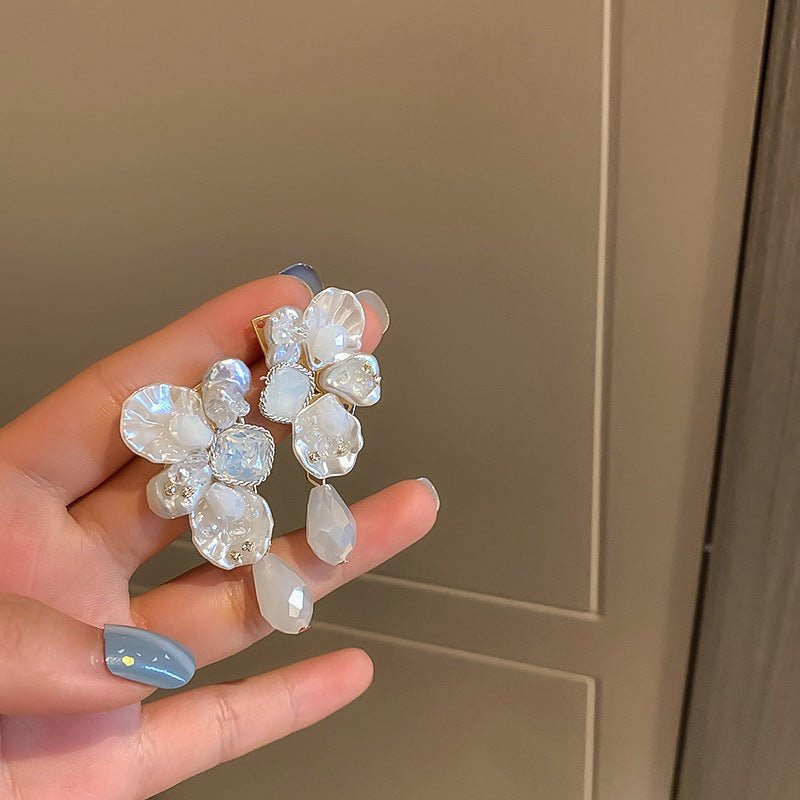Petal Earrings Crystal Pearl Zircon Earrings