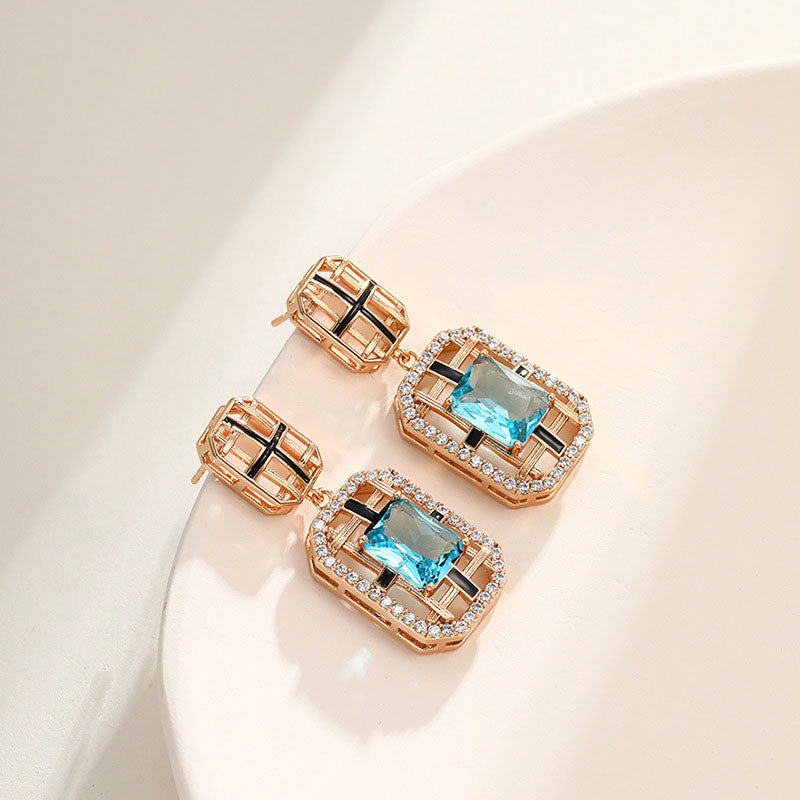 Square Artificial Stone Zircon Vintage Earrings