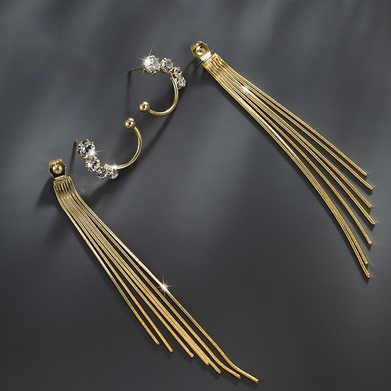 Two-Wear Snake Bone Chain Tassel Earrings