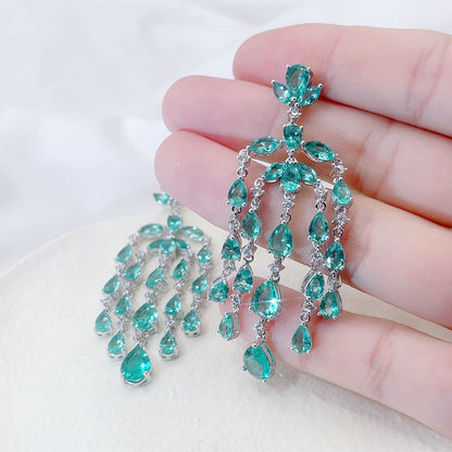 Tassel Drop Water Light Blue Zircon Earrings