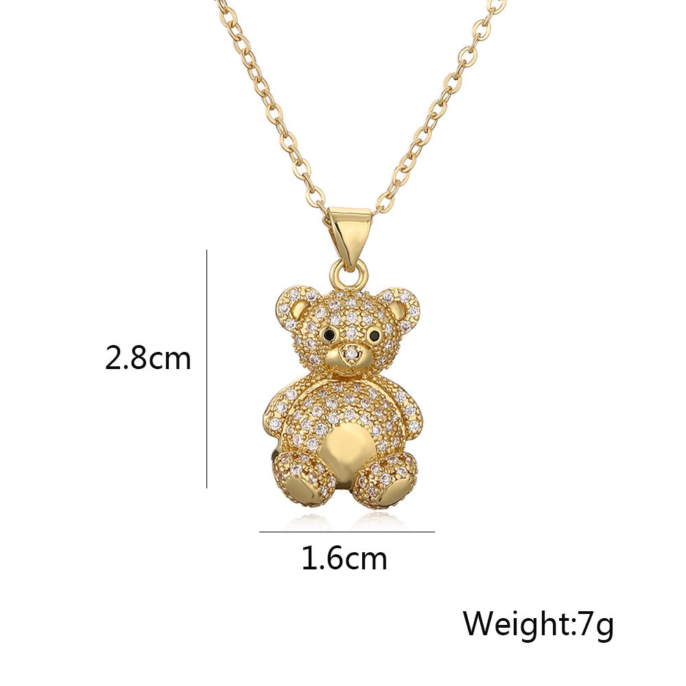 Cute Full Stones Bear Pendant Necklace