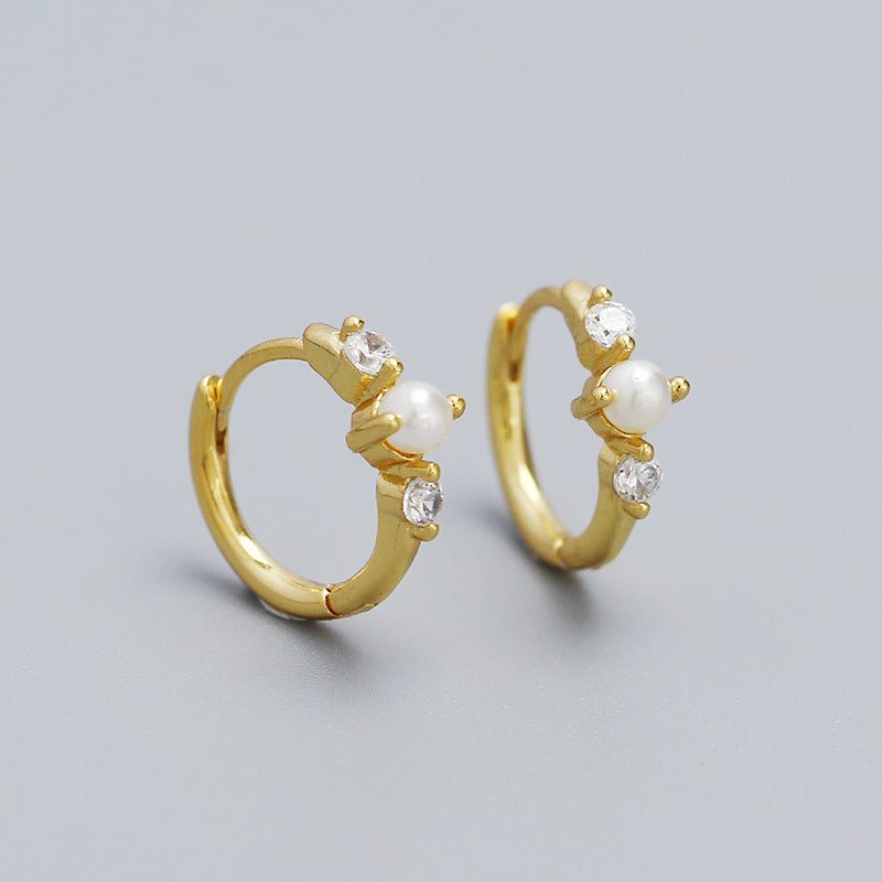 S925 Silver Pearl Circle Temperament Earrings