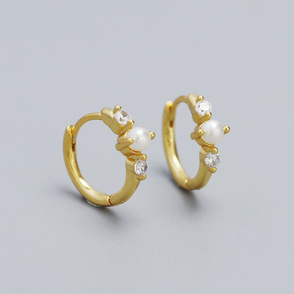 S925 Silver Pearl Circle Temperament Earrings