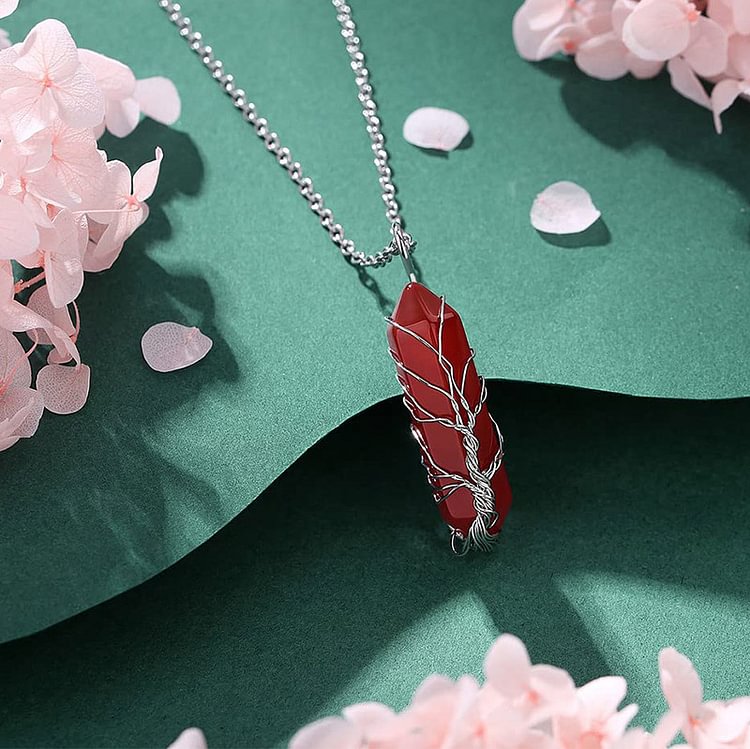 Crystal With Tree Of Life Gemstone Necklace