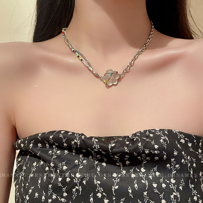 Titanium Steel Diamond Mosaic Flower Necklace