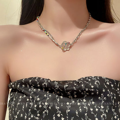 Titanium Steel Diamond Mosaic Flower Necklace