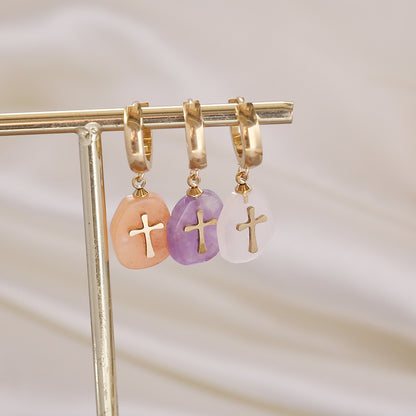 Bohemia Cross Totem Color Stone Dangle Earrings