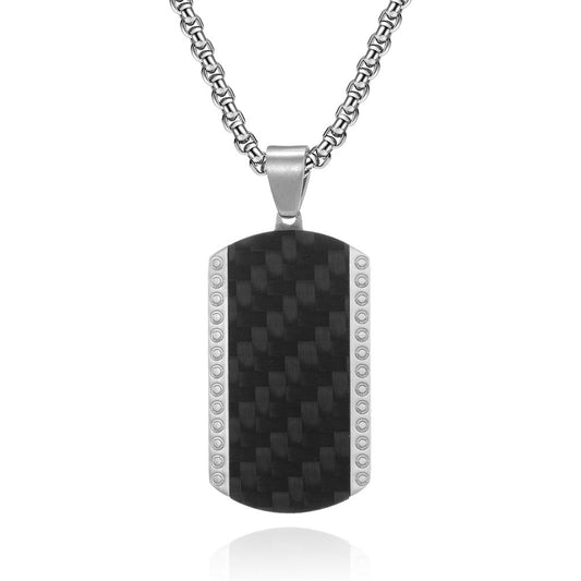 Men's Titanium Steel Retro Cool Design Inlaid Carbon Fiber Necklace