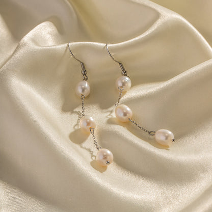 Stainless Steel Pearl Tassel Earrings