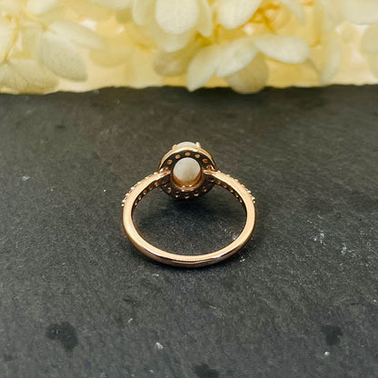 Oval Cut Rose Golden Moonstone Halo Ring