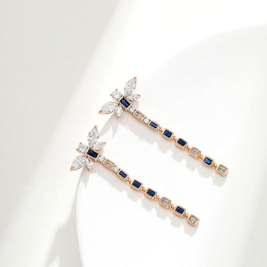 Retro Temperament Dragonfly Tassel Zircon Earrings