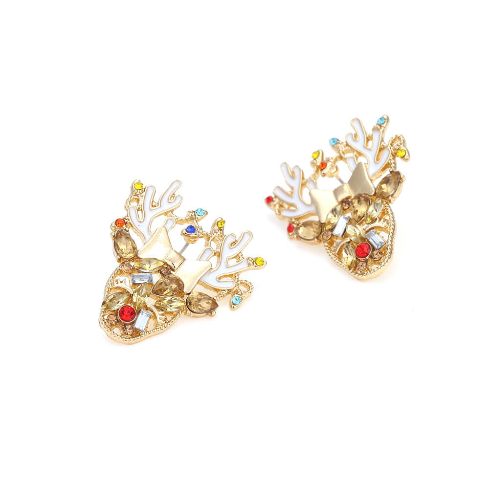 Christmas Jewelry Personalized Oil Dripping Snowflake Antler Earrings Exaggerated Alloy Full Inlaid Zircon Elk Earrings