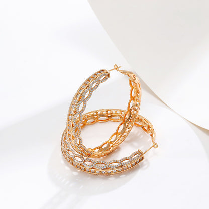 K-plated Gold-plated Zircon Round Large Hoop Earrings