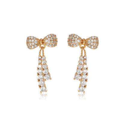 Micro Paved Zircon Tassel Bow Earrings for Women