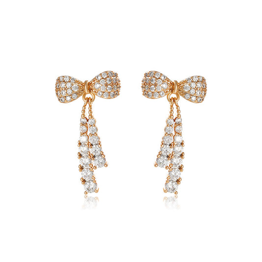 Micro Paved Zircon Tassel Bow Earrings for Women