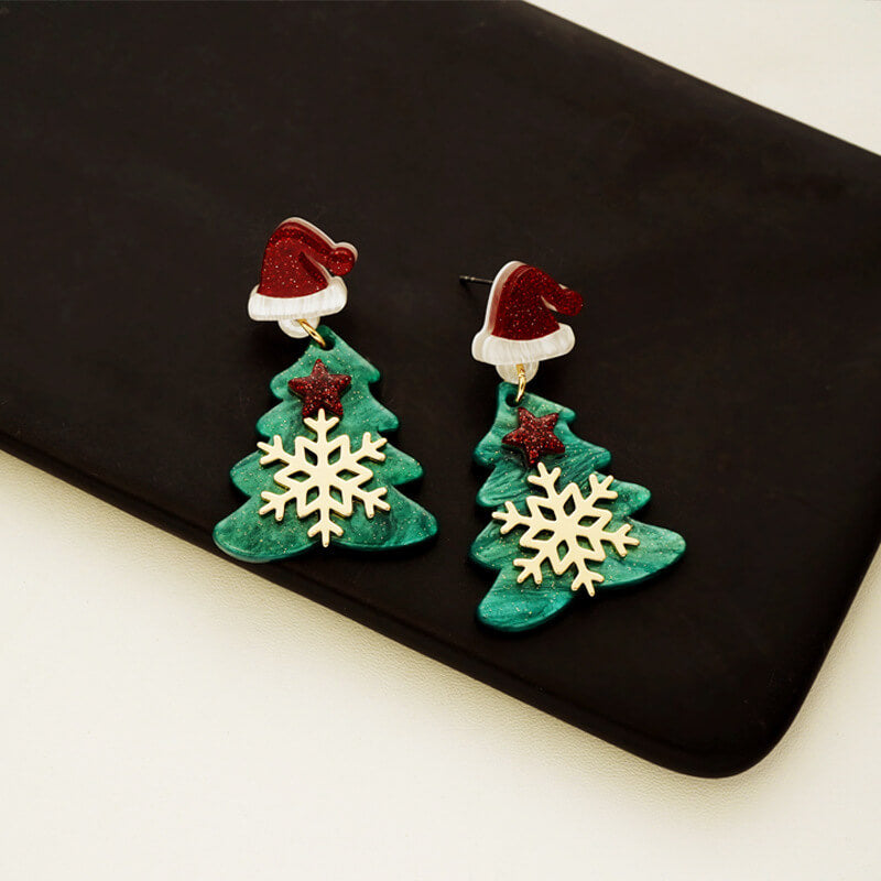 Christmas Tree Snowflake Santa Hat Star Stud Earrings