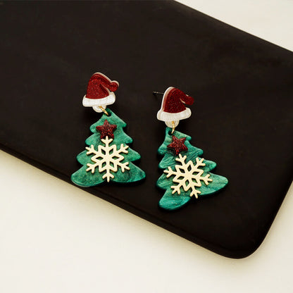 Christmas Tree Snowflake Santa Hat Star Stud Earrings