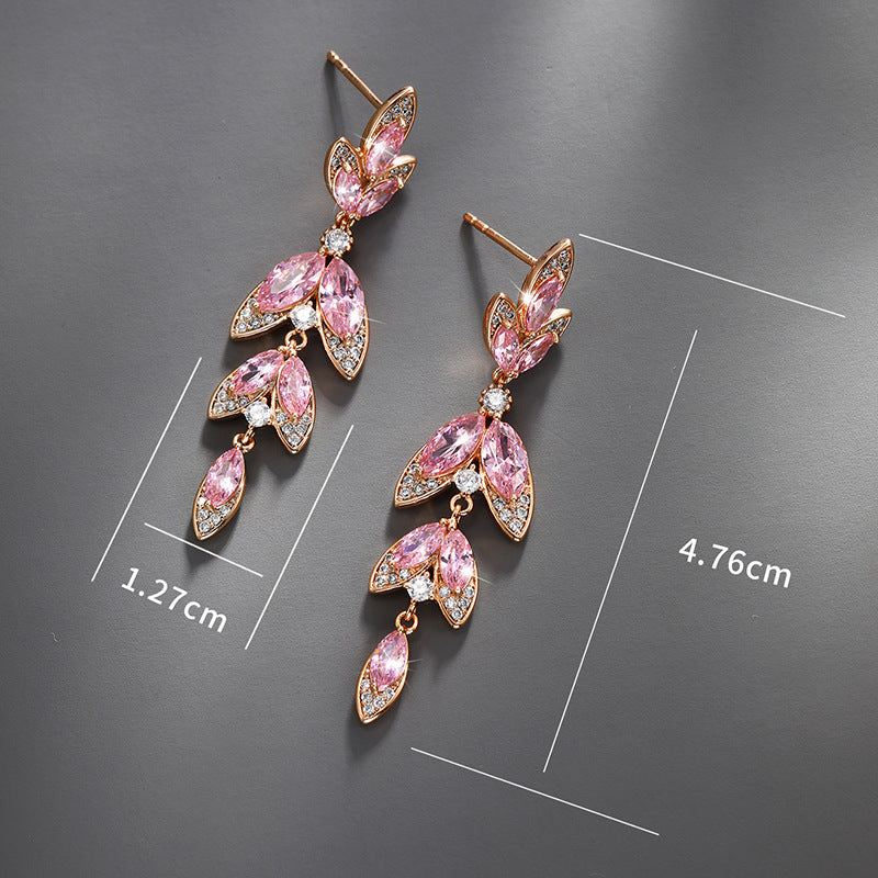 Retro Long Flower Inlaid Zircon Earrings for Women