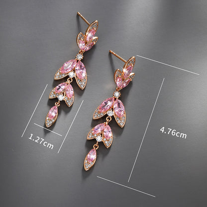 Retro Long Flower Inlaid Zircon Earrings for Women