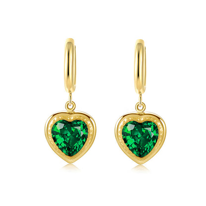 Green Zircon Stainless Steel Gold Plated Love Earrings