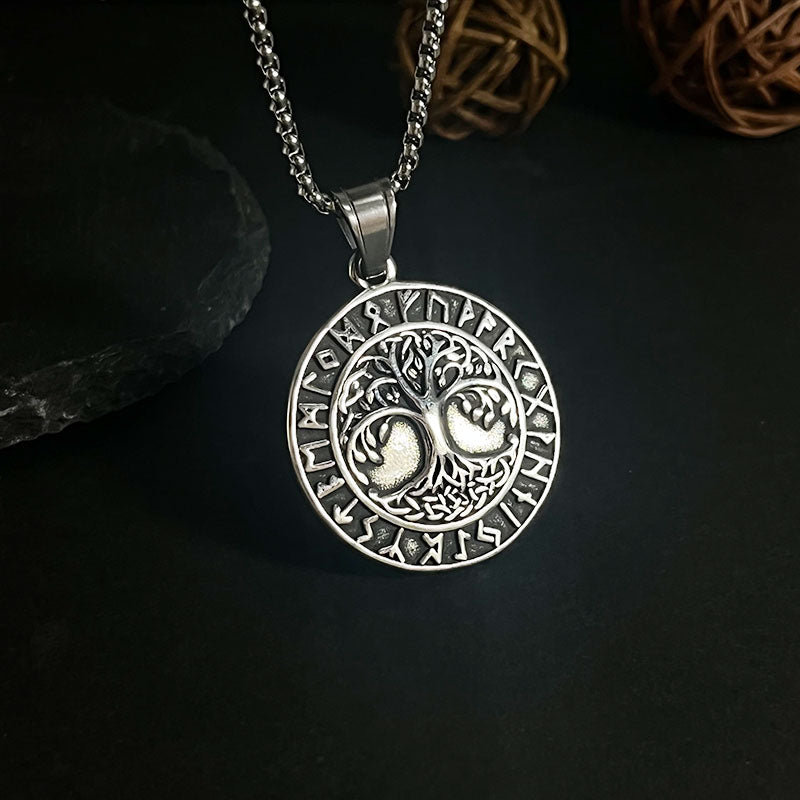 Retro Viking Rune Tree Of Life Pendant Necklace