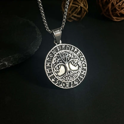 Retro Viking Rune Tree Of Life Pendant Necklace