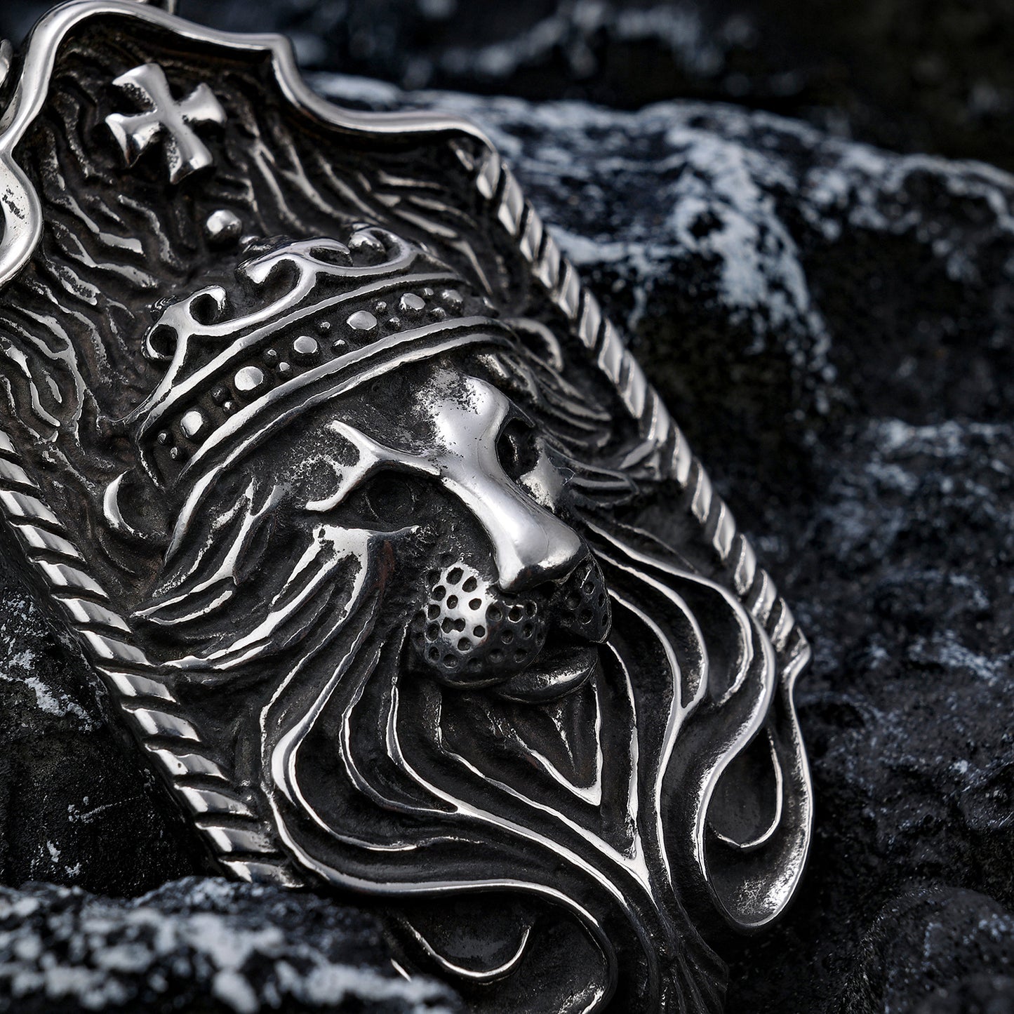 Crown Lion Head Cross Stainless Steel Pendant