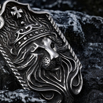 Crown Lion Head Cross Stainless Steel Pendant