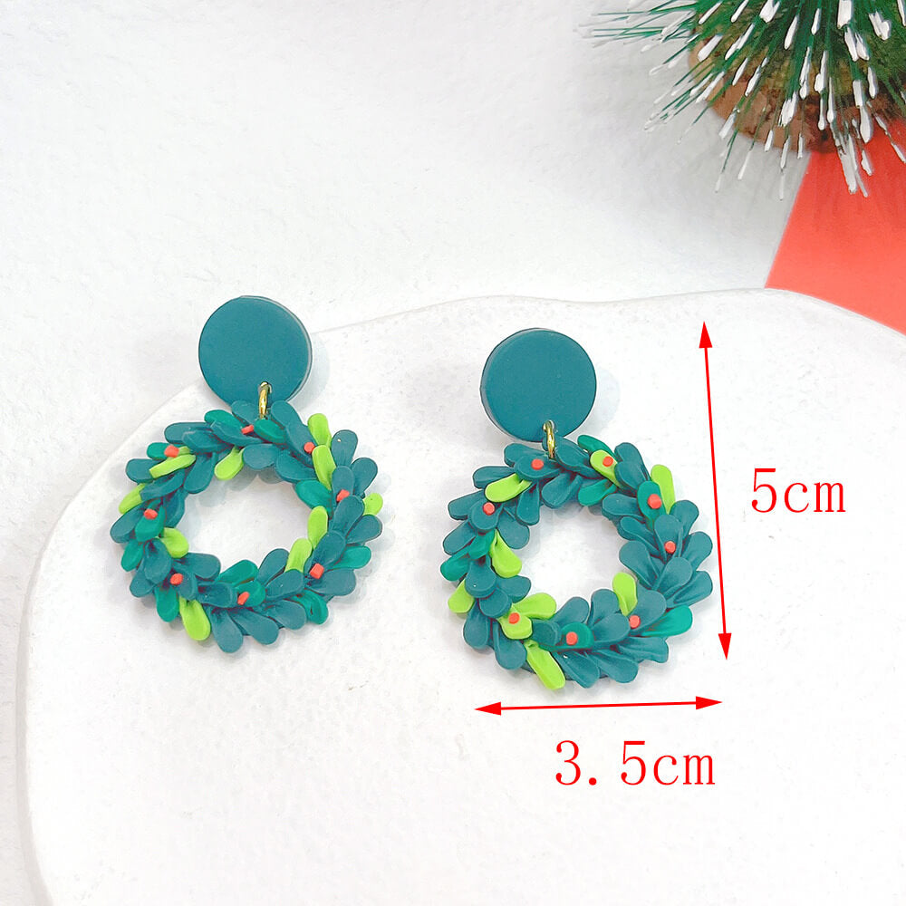 Christmas Earrings Ornament Plaid Geometric Snowman Stud Earrings
