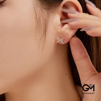 S925 Sterling Silver Color Rectangular Zircon Bow Earrings