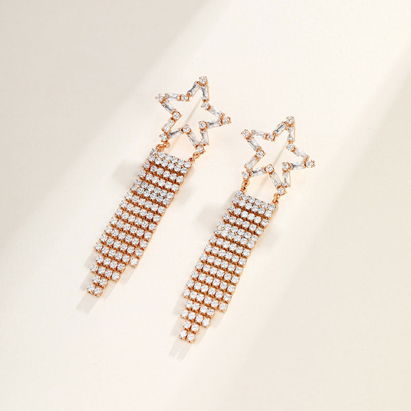 Star Tassel Full Zircon Earrings for Women