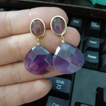 Irregular Colored Pine Amethyst Earrings