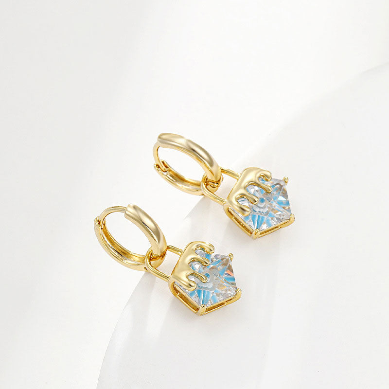 Geometric Square Sky Blue Zircon Earrings