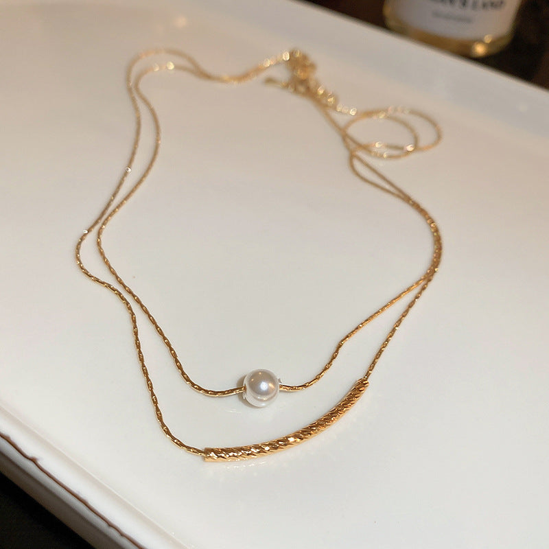 Pearl Geometric Double-layer Boudoir Simple Temperament Necklace