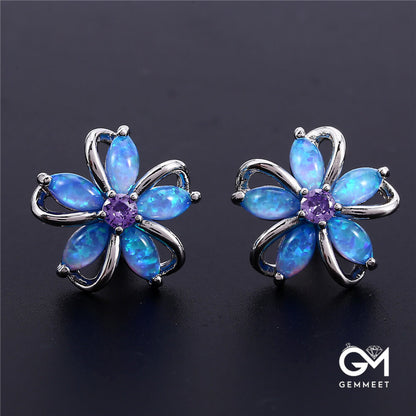 Opal Zircon Cherry Blossom Shaped Earrings