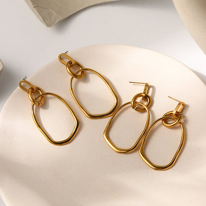 Vintage Simple Oval Titanium Steel Earrings
