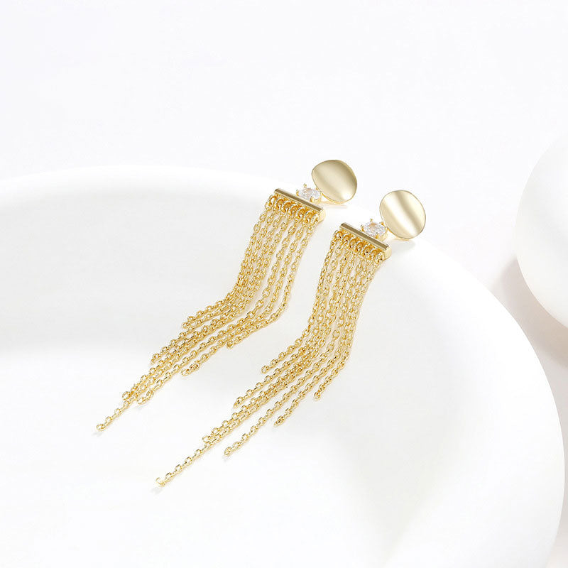 Long Tassel-encrusted Zirconia Earrings