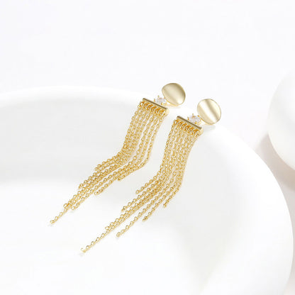 Long Tassel-encrusted Zirconia Earrings