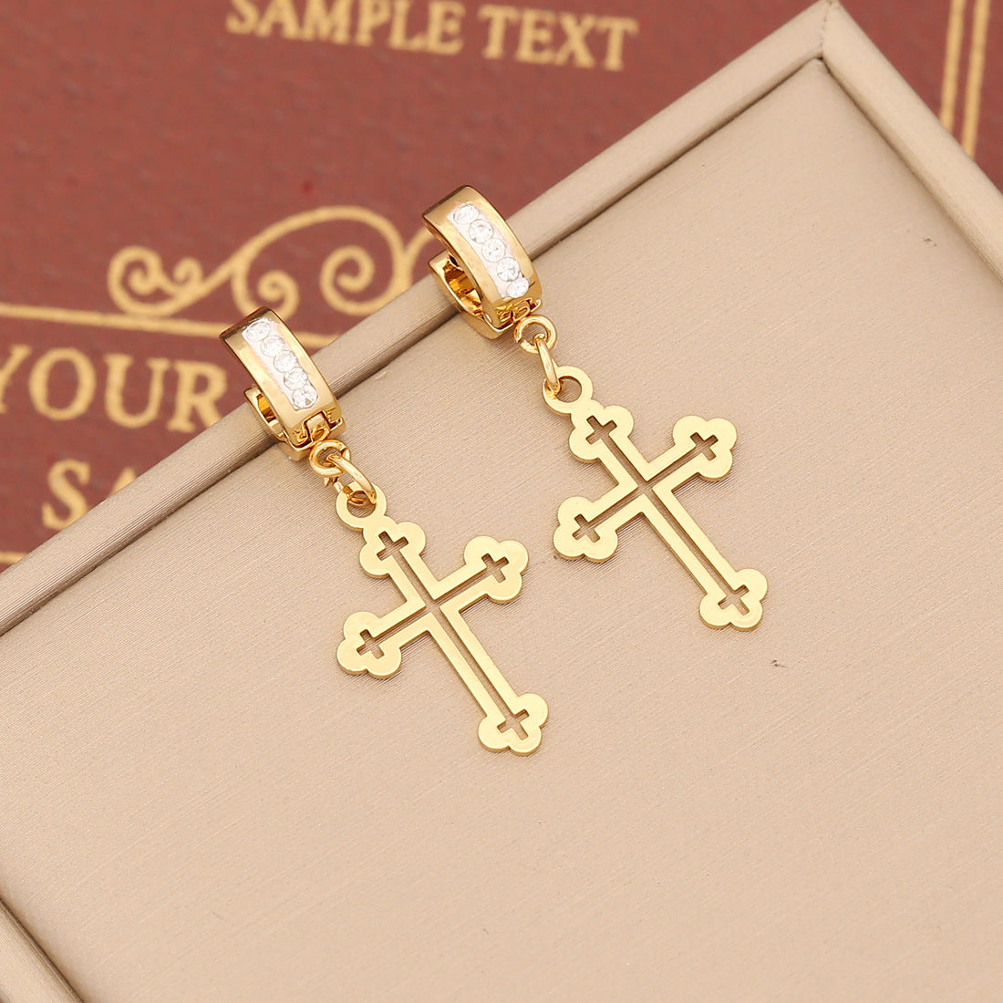 Crucifix Stainless Steel with Zircon Earrings