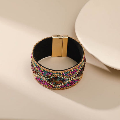 Bohemia Handmade Stone Beads Wide Magnetic Buckle Bracelet
