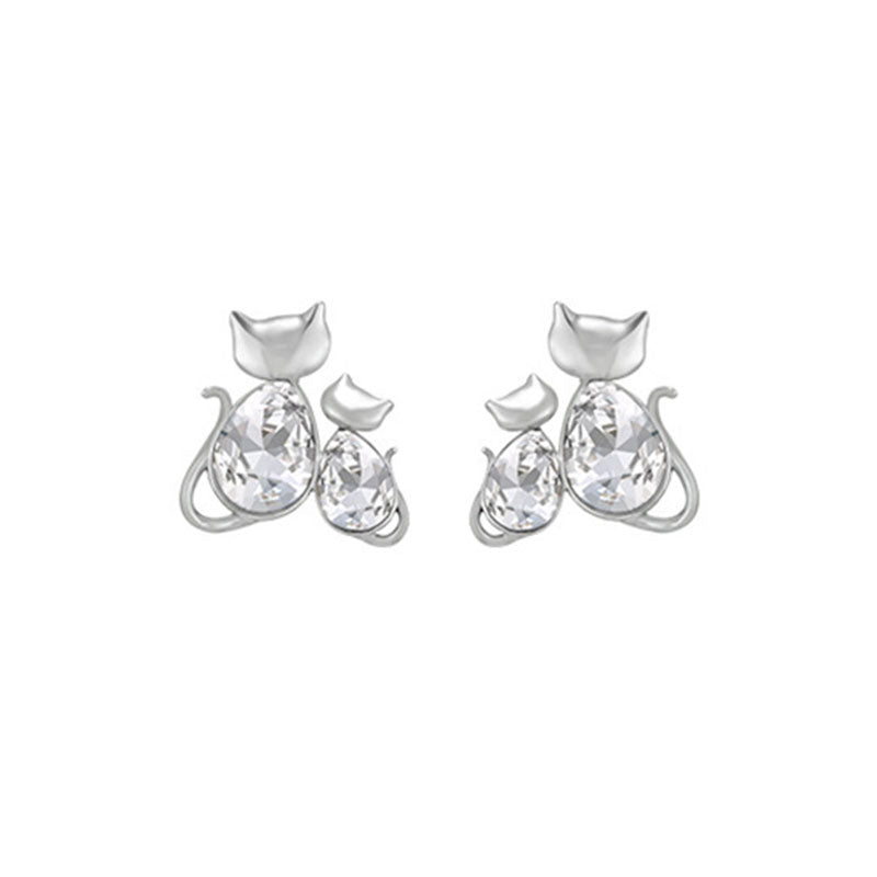 Cute Crystal Kitten Earrings for Women