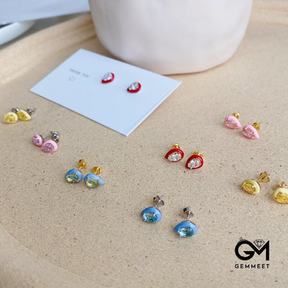 S925 Sterling Silver Red Water Drop Rubber Earrings